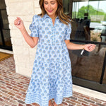 MARY SQUARE - Molly Sunshower Blue Flora Midi Dress-500 Midi-MARY SQUARE-July & June Women's Fashion Boutique Located in San Antonio, Texas
