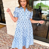 MARY SQUARE - Molly Sunshower Blue Flora Midi Dress-500 Midi-MARY SQUARE-July & June Women's Fashion Boutique Located in San Antonio, Texas