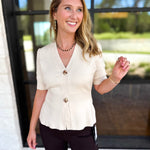 Posh Peplum Knit Blouse - Ivory-230 Sweaters/Cardis-SKIES ARE BLUE-July & June Women's Fashion Boutique Located in San Antonio, Texas