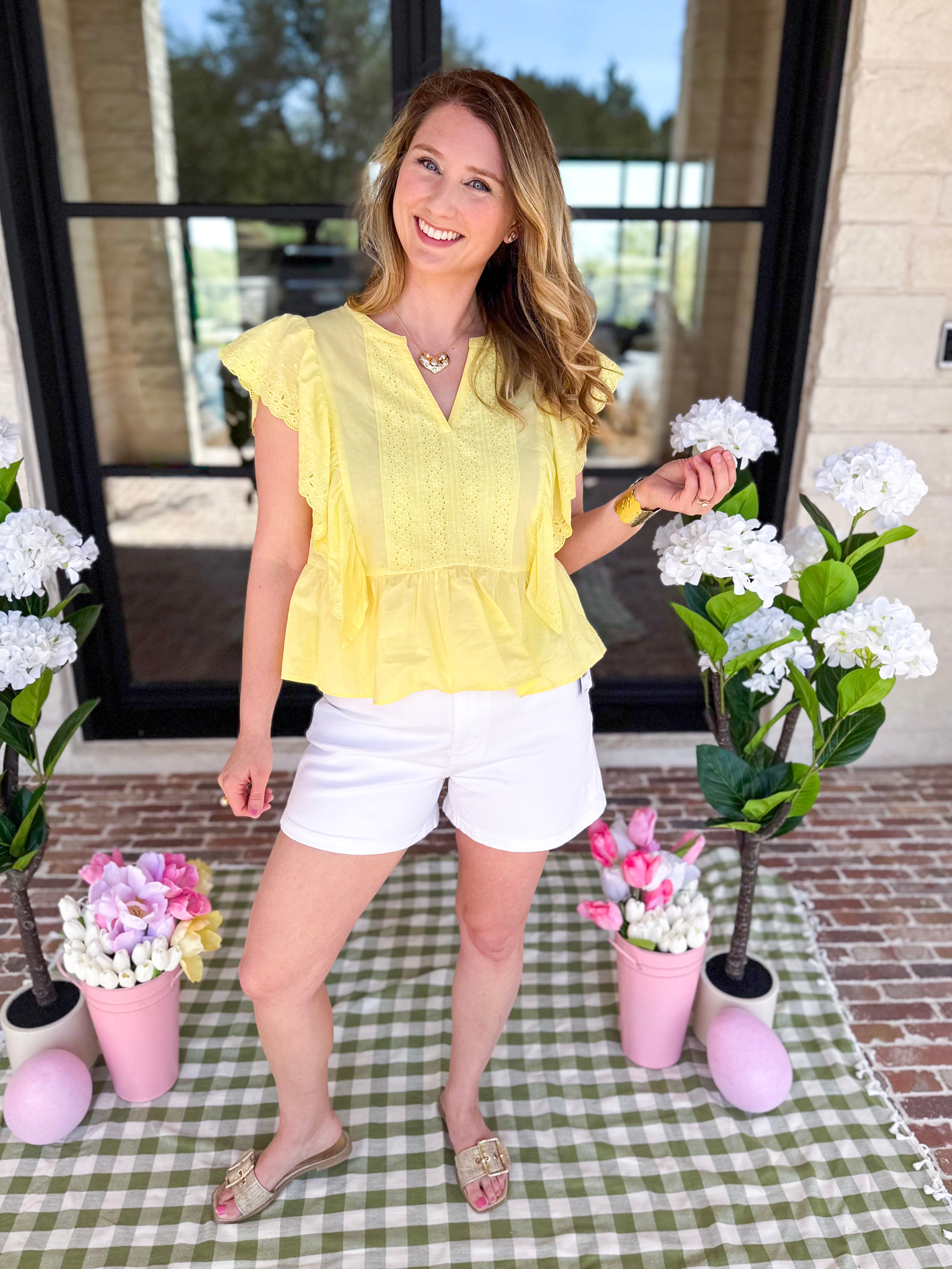 Lemon Drop Blouse-200 Fashion Blouses-IN FEBRUARY-July & June Women's Fashion Boutique Located in San Antonio, Texas