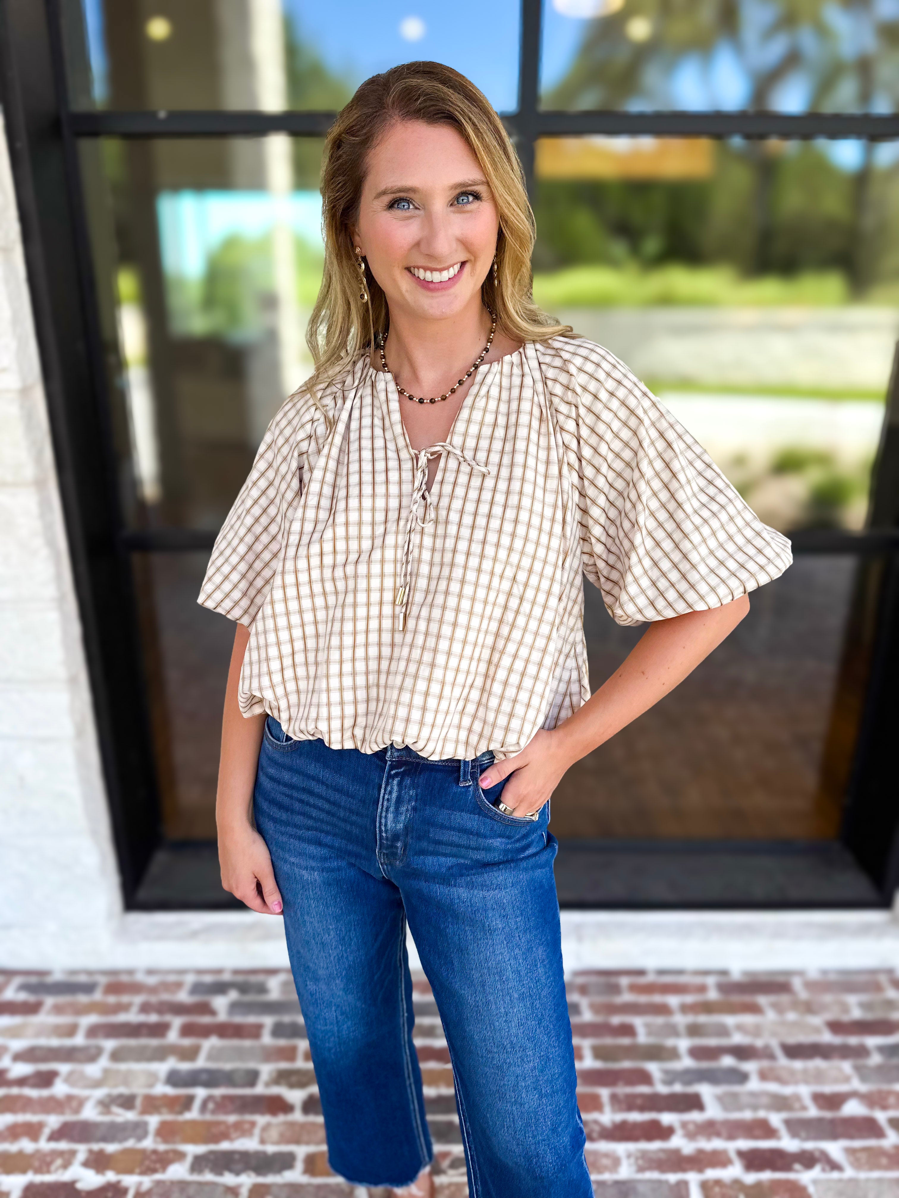 Fall Bubble Blouse-200 Fashion Blouses-ENTRO-July & June Women's Fashion Boutique Located in San Antonio, Texas