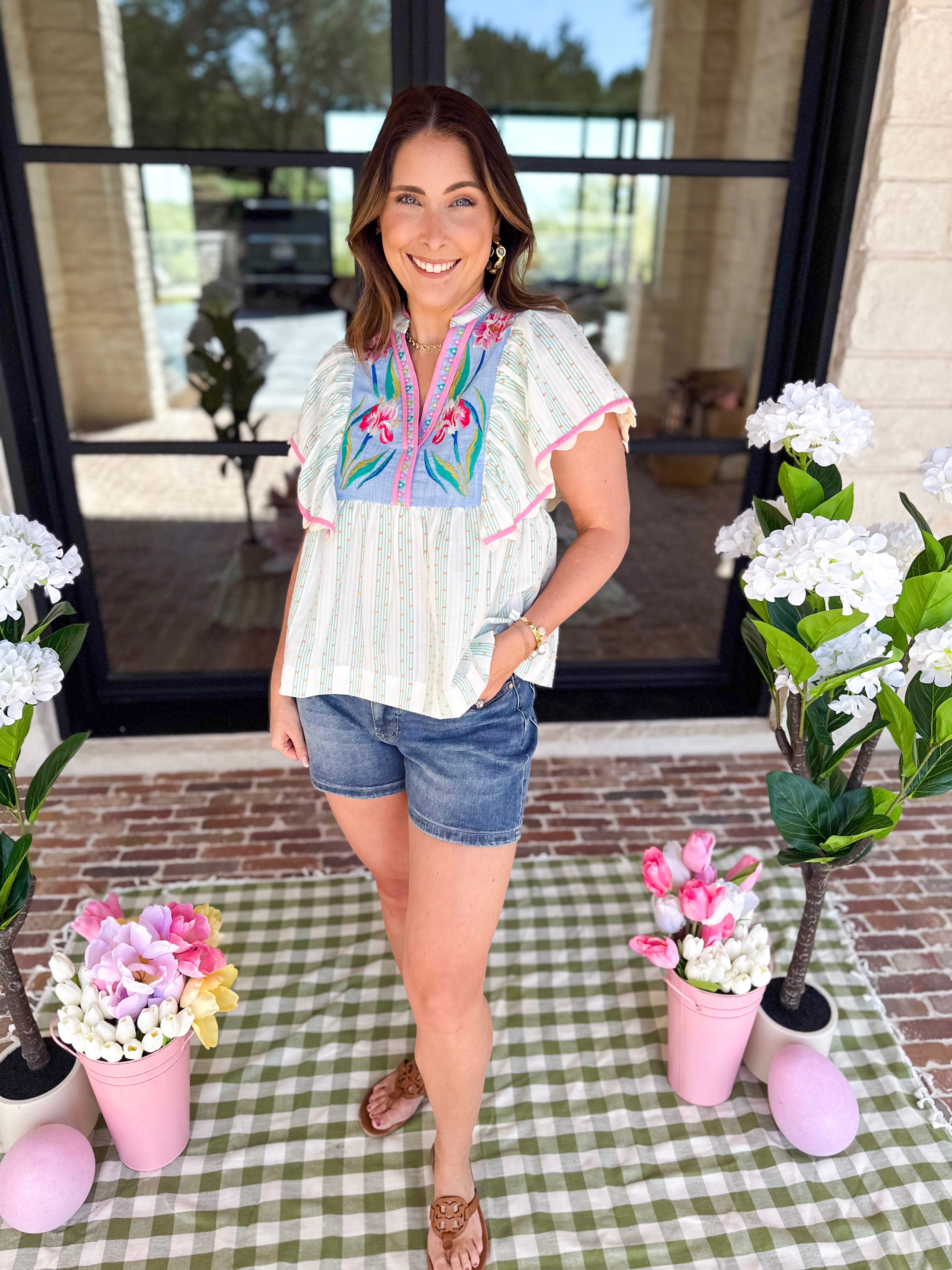THML - Bright Floral Embroidered Blouse-200 Fashion Blouses-THML-July & June Women's Fashion Boutique Located in San Antonio, Texas
