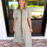 Olive Gingham & Collared Midi Dress-500 Midi-ENTRO-July & June Women's Fashion Boutique Located in San Antonio, Texas