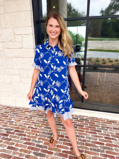 Current Air - Bold Blue Embroidered Mini Dress-510 Mini-CURRENT AIR CLOTHING-July & June Women's Fashion Boutique Located in San Antonio, Texas