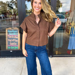 Chic Boxy Blouse - Brown-200 Fashion Blouses-ENTRO-July & June Women's Fashion Boutique Located in San Antonio, Texas
