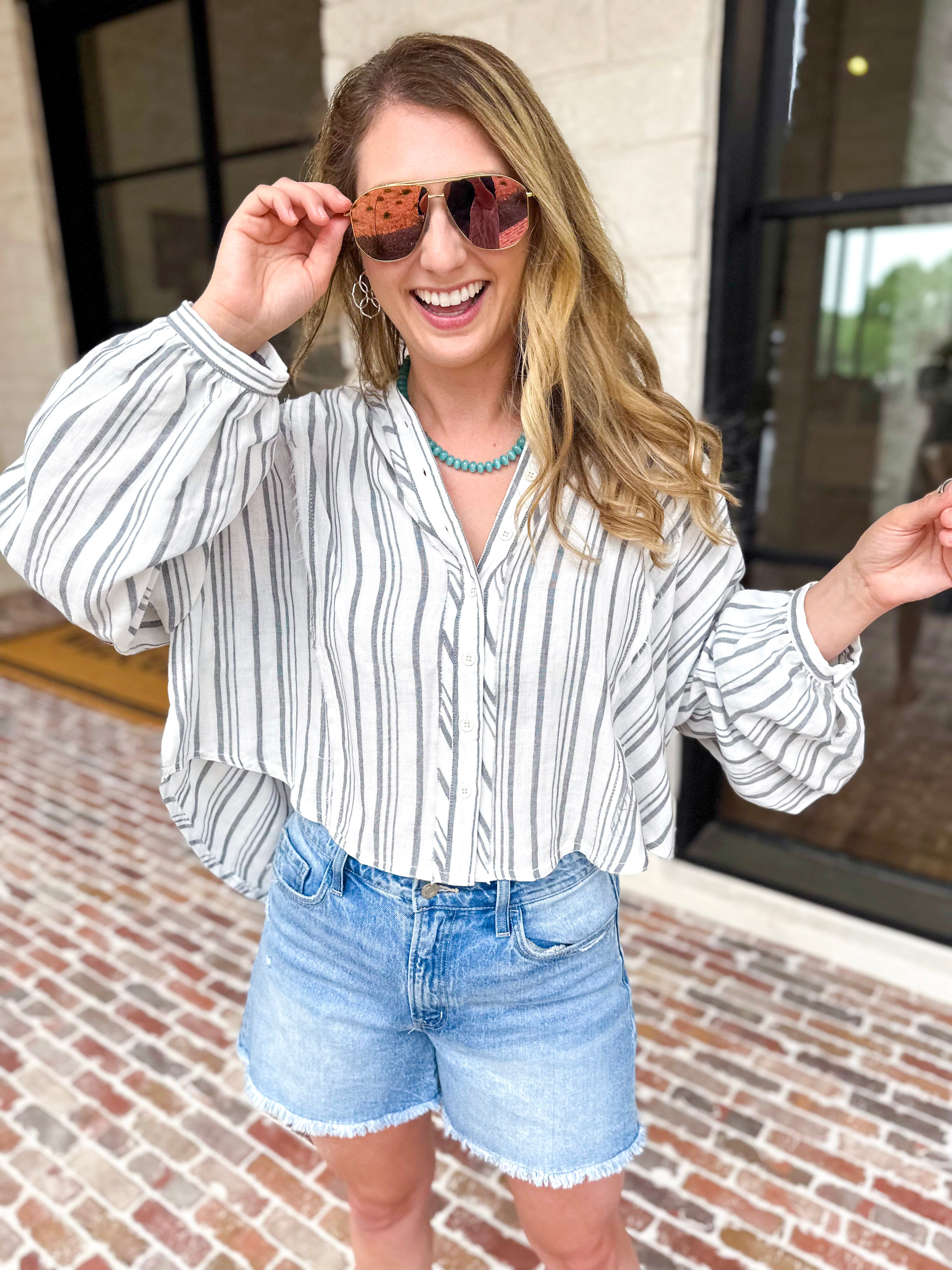 The Tulum Button Down Blouse - Dark Grey-200 Fashion Blouses-RAE MODE-July & June Women's Fashion Boutique Located in San Antonio, Texas