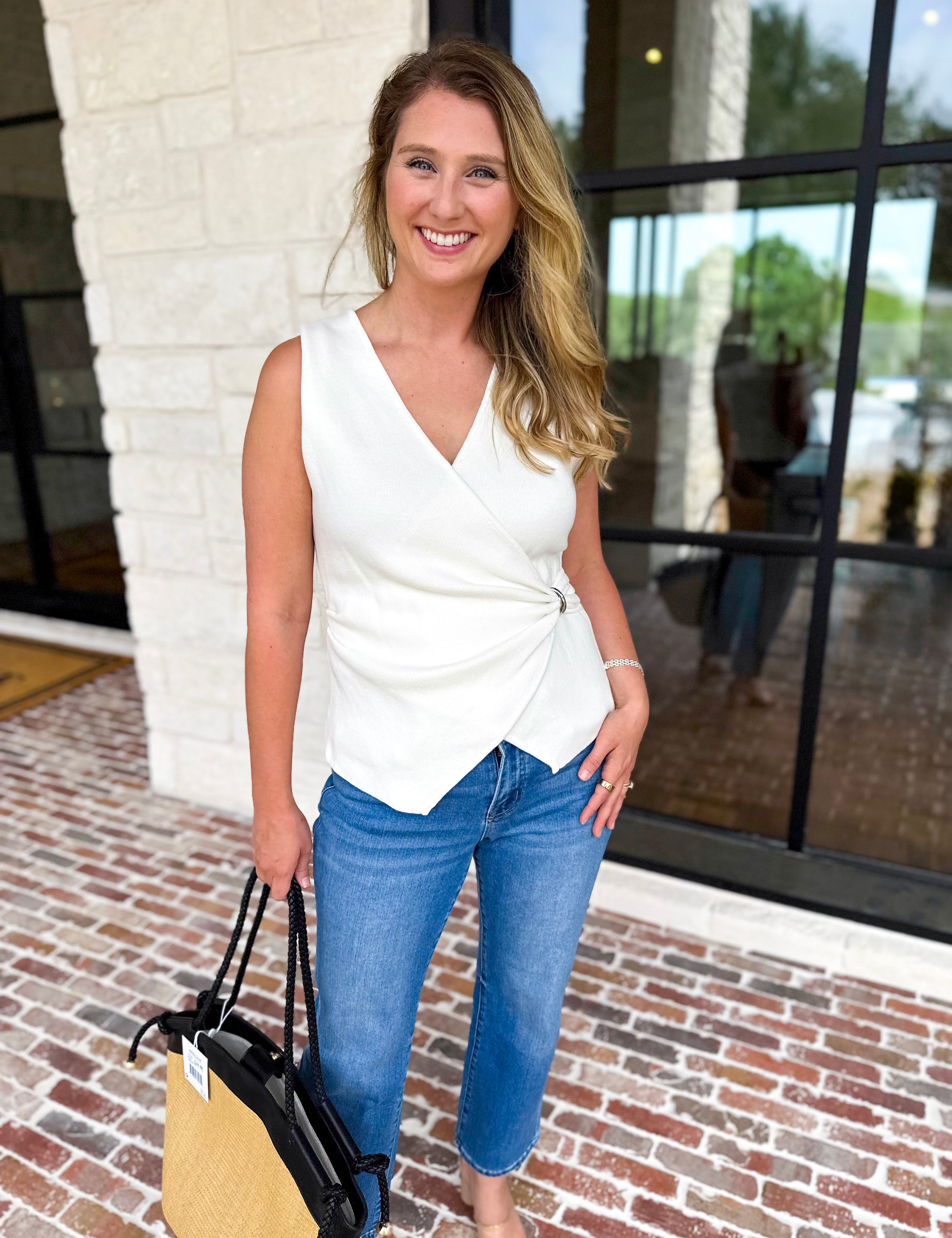 Wrap Detailed Blouse - White-200 Fashion Blouses-SKIES ARE BLUE-July & June Women's Fashion Boutique Located in San Antonio, Texas