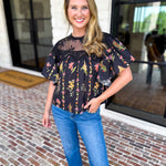 Black Lace & Floral Blouse-200 Fashion Blouses-ENTRO-July & June Women's Fashion Boutique Located in San Antonio, Texas