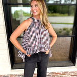 Delia Gingham Halter Blouse-200 Fashion Blouses-OLIVACEOUS-July & June Women's Fashion Boutique Located in San Antonio, Texas