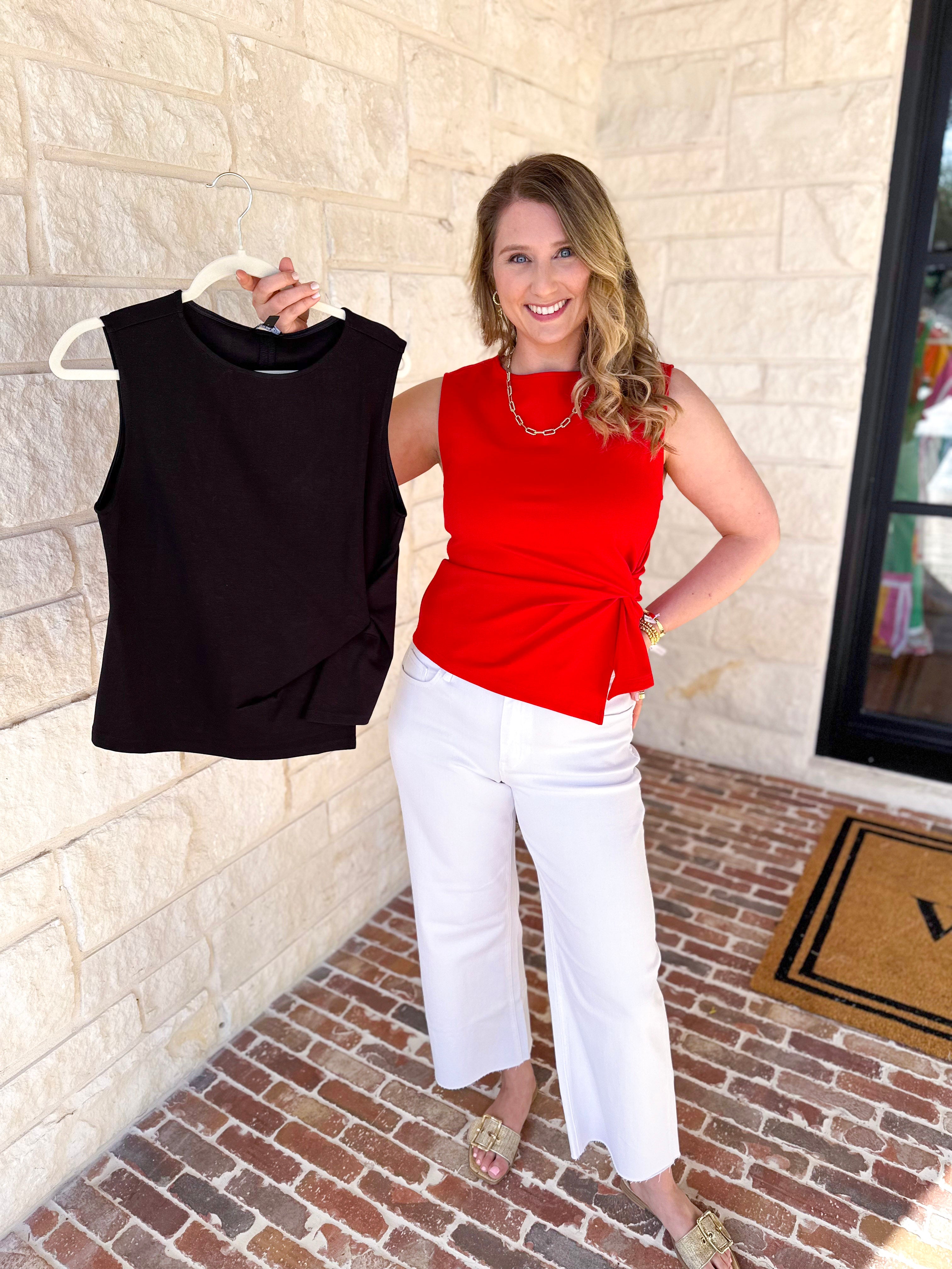 Current Air - Elevated Wrap Tank - Black-200 Fashion Blouses-CURRENT AIR CLOTHING-July & June Women's Fashion Boutique Located in San Antonio, Texas