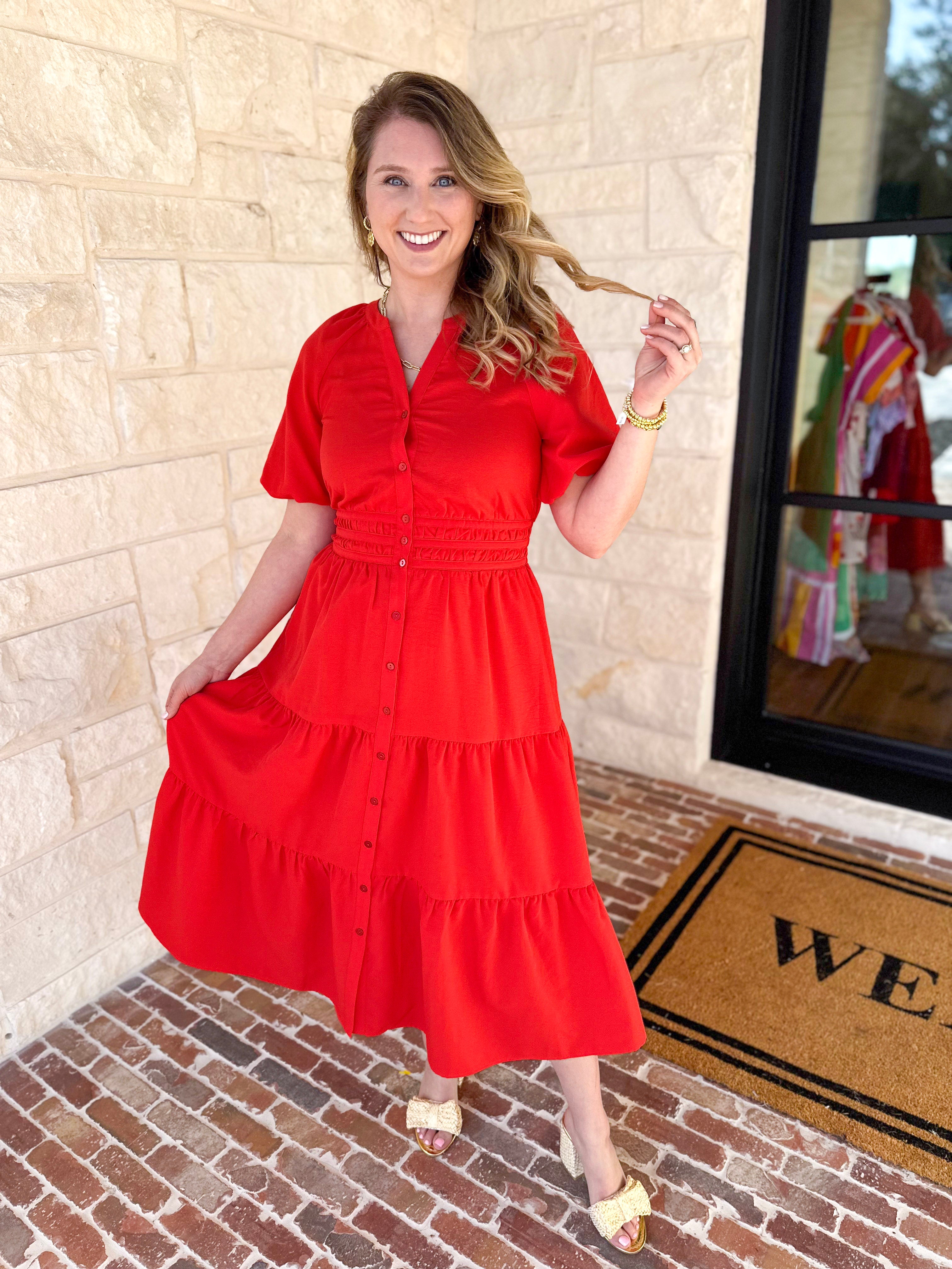 The Carrie Midi Dress - Red-500 Midi-IN FEBRUARY-July & June Women's Fashion Boutique Located in San Antonio, Texas