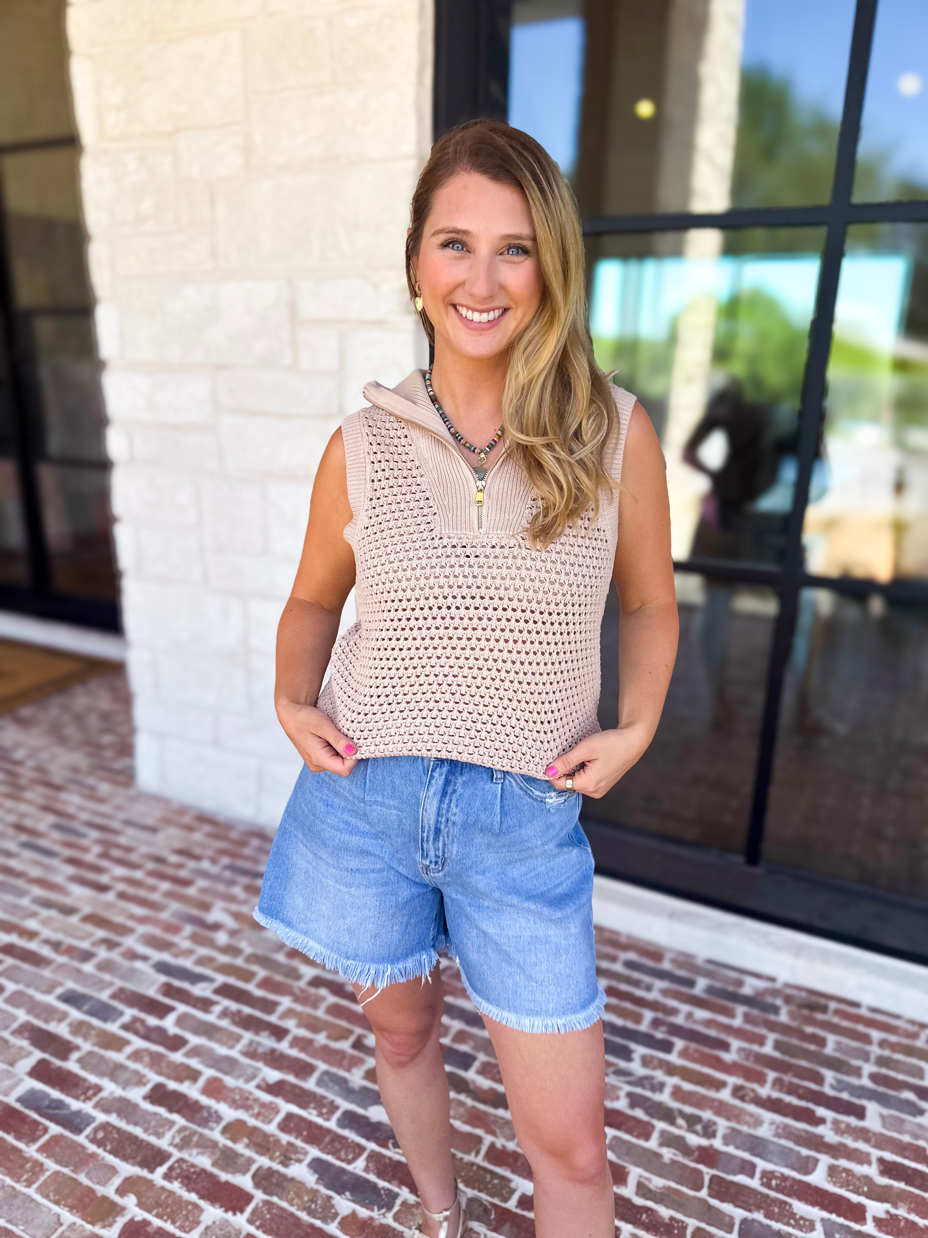 Knit Zip Tank-230 Sweaters/Cardis-FATE-July & June Women's Fashion Boutique Located in San Antonio, Texas