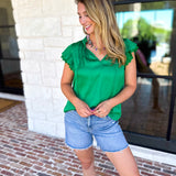 Current Air - Kelly Green Crochet Details Blouse-200 Fashion Blouses-CURRENT AIR CLOTHING-July & June Women's Fashion Boutique Located in San Antonio, Texas