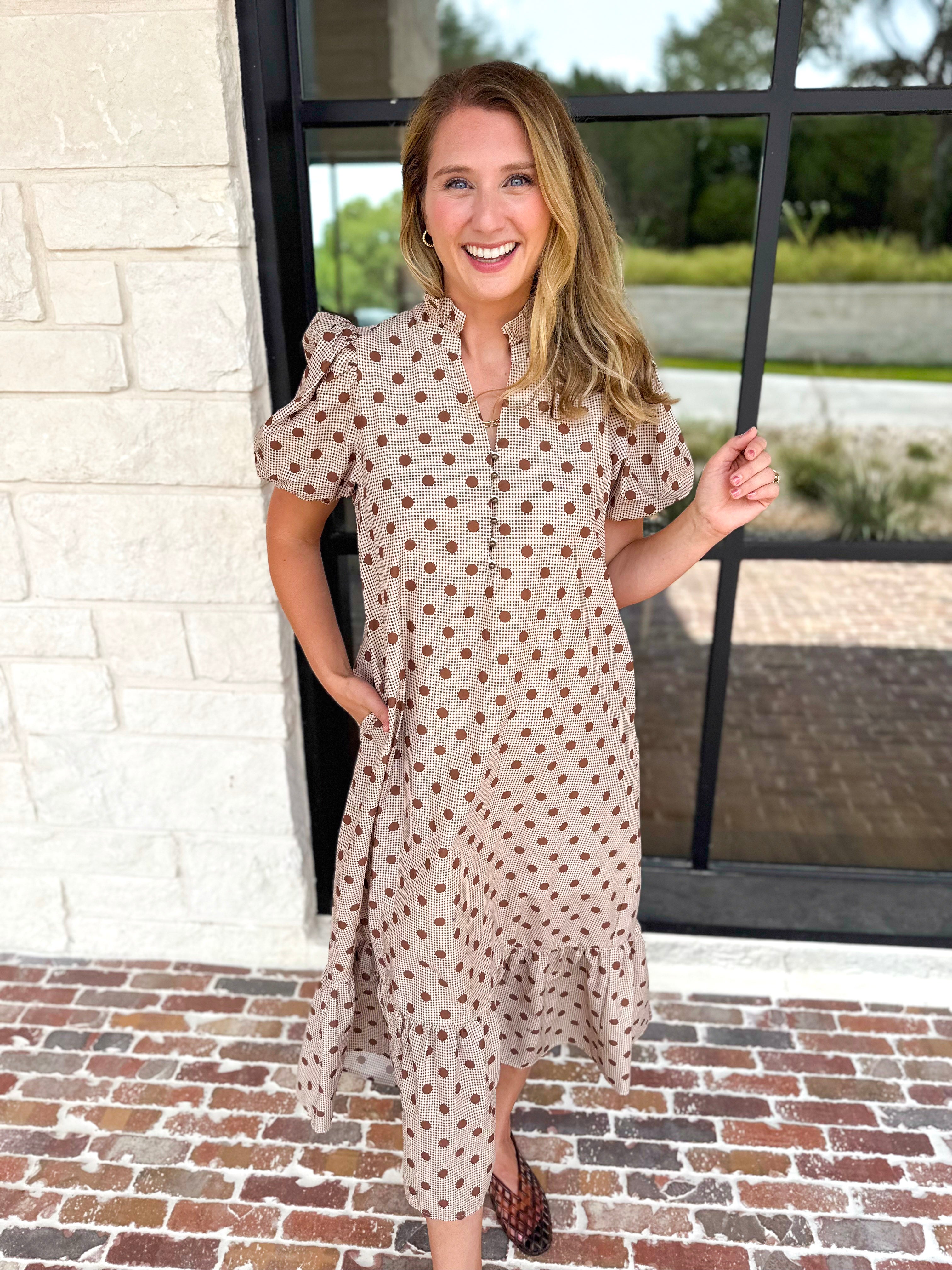 Ready Or Dot Midi Dress-500 Midi-ENTRO-July & June Women's Fashion Boutique Located in San Antonio, Texas