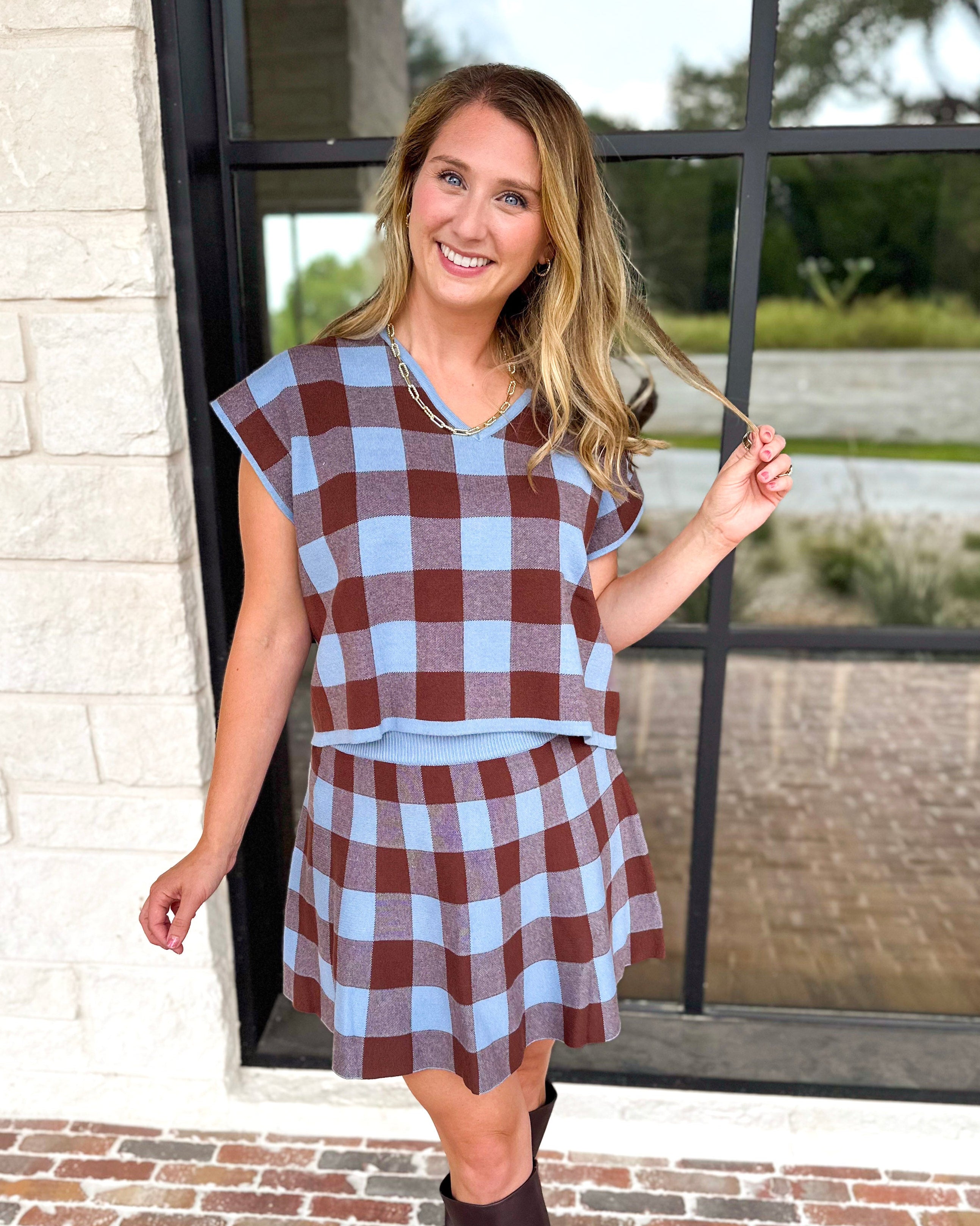 The Margot Set - Chocolate & Blue-510 Mini-ENTRO-July & June Women's Fashion Boutique Located in San Antonio, Texas