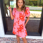 Pink & Orange Floral Mini Dress-510 Mini-ENTRO-July & June Women's Fashion Boutique Located in San Antonio, Texas