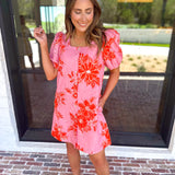 Pink & Orange Floral Mini Dress-510 Mini-ENTRO-July & June Women's Fashion Boutique Located in San Antonio, Texas