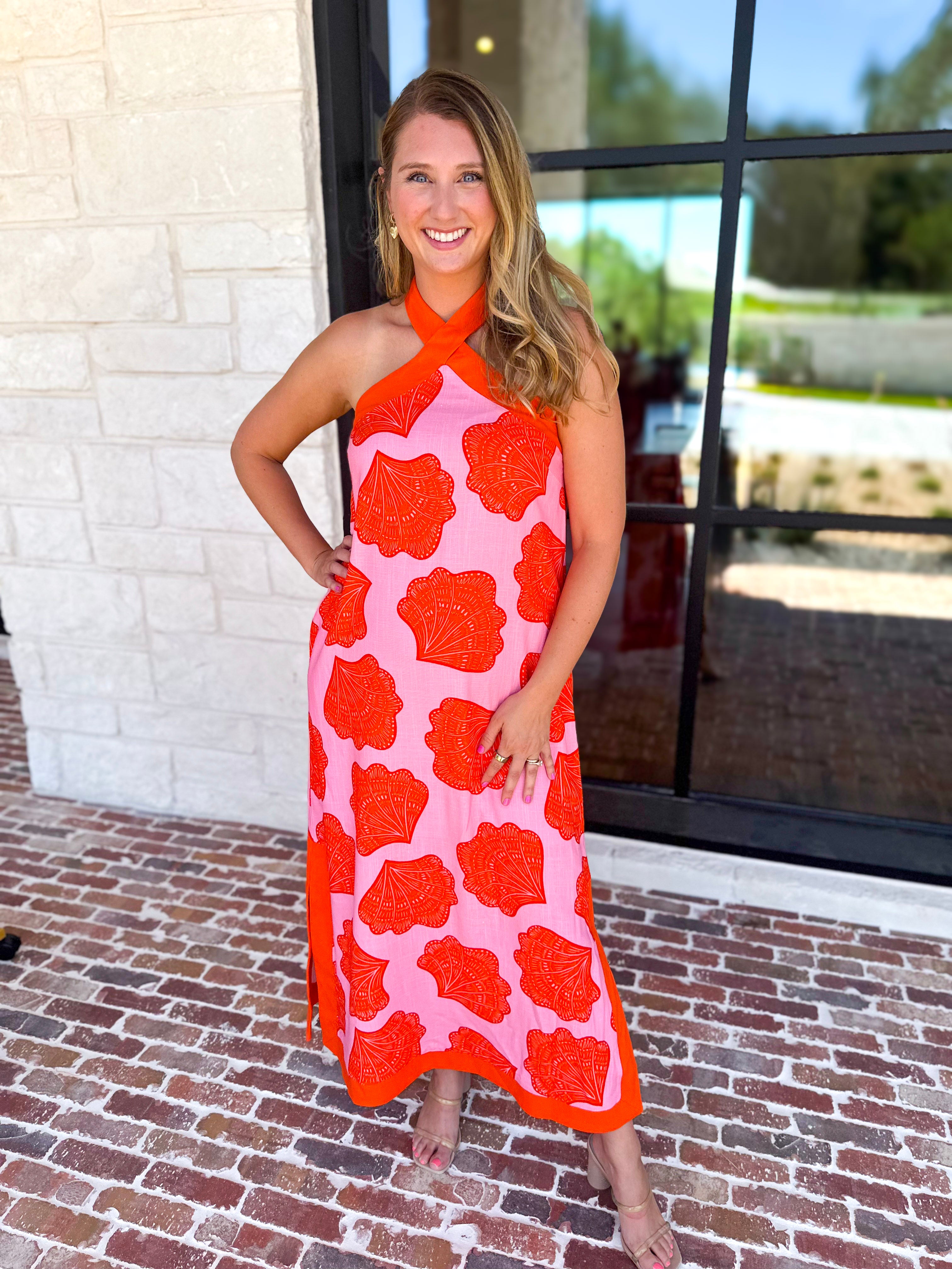 Shell & Shine Halter Midi Dress-500 Midi-ENTRO-July & June Women's Fashion Boutique Located in San Antonio, Texas