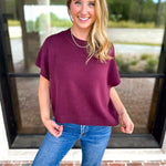 Easy Going Short Sleeve Knit Top - Burgundy-230 Sweaters/Cardis-PINCH-July & June Women's Fashion Boutique Located in San Antonio, Texas