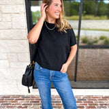 Easy Going Short Sleeve Knit Top - Black-230 Sweaters/Cardis-PINCH-July & June Women's Fashion Boutique Located in San Antonio, Texas