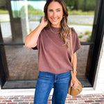 Easy Going Short Sleeve Knit Top - Espresso-230 Sweaters/Cardis-PINCH-July & June Women's Fashion Boutique Located in San Antonio, Texas