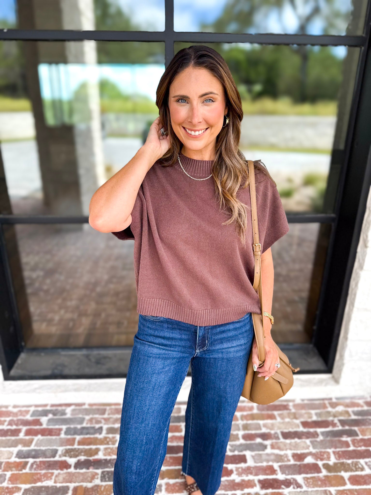 Easy Going Short Sleeve Knit Top - Espresso-230 Sweaters/Cardis-PINCH-July & June Women's Fashion Boutique Located in San Antonio, Texas