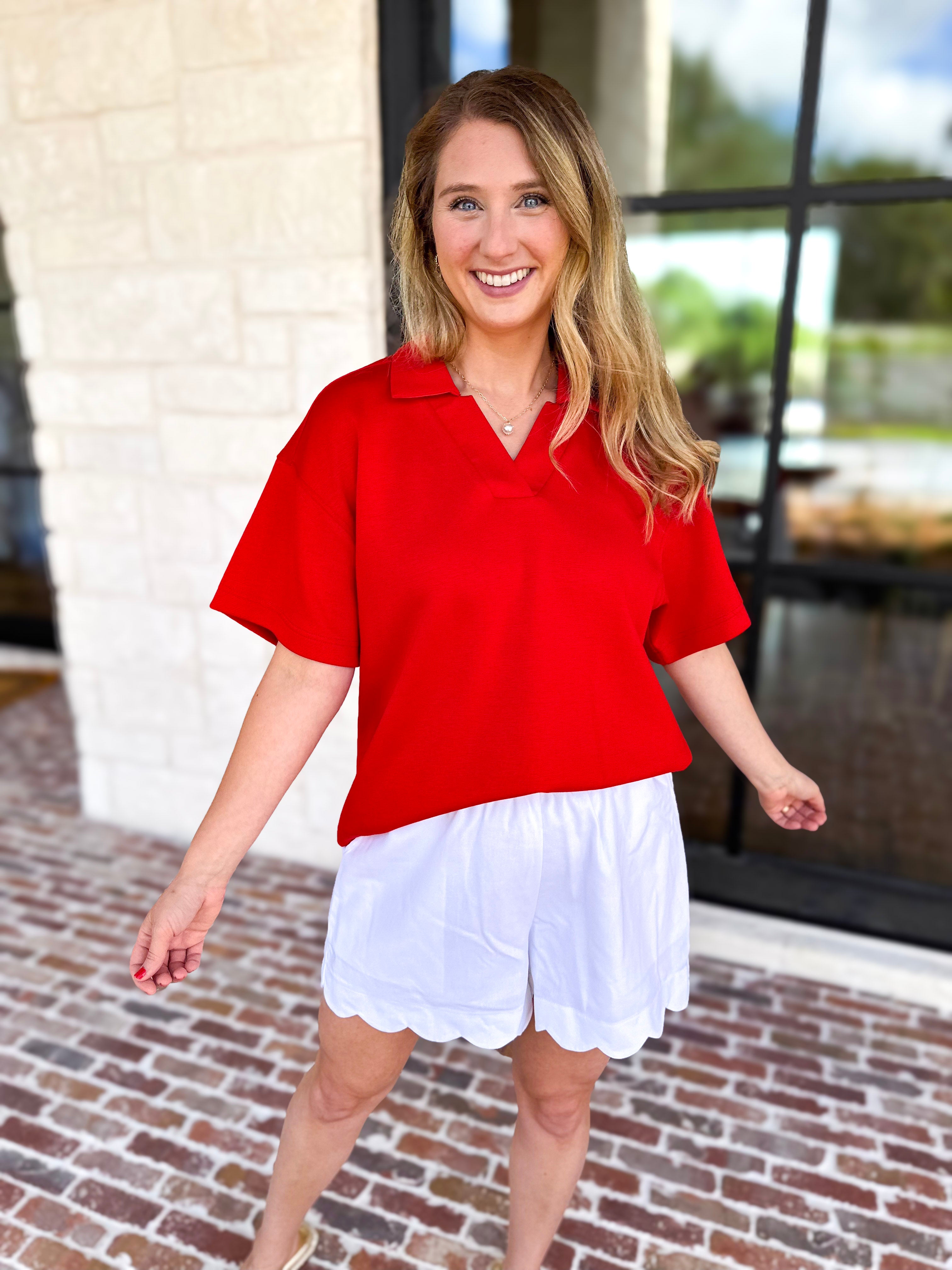 Everyday Pick Top - Red-210 Casual Blouses-JODIFL-July & June Women's Fashion Boutique Located in San Antonio, Texas