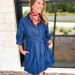 Denim Wrap Mini Dress-510 Mini-ENTRO-July & June Women's Fashion Boutique Located in San Antonio, Texas