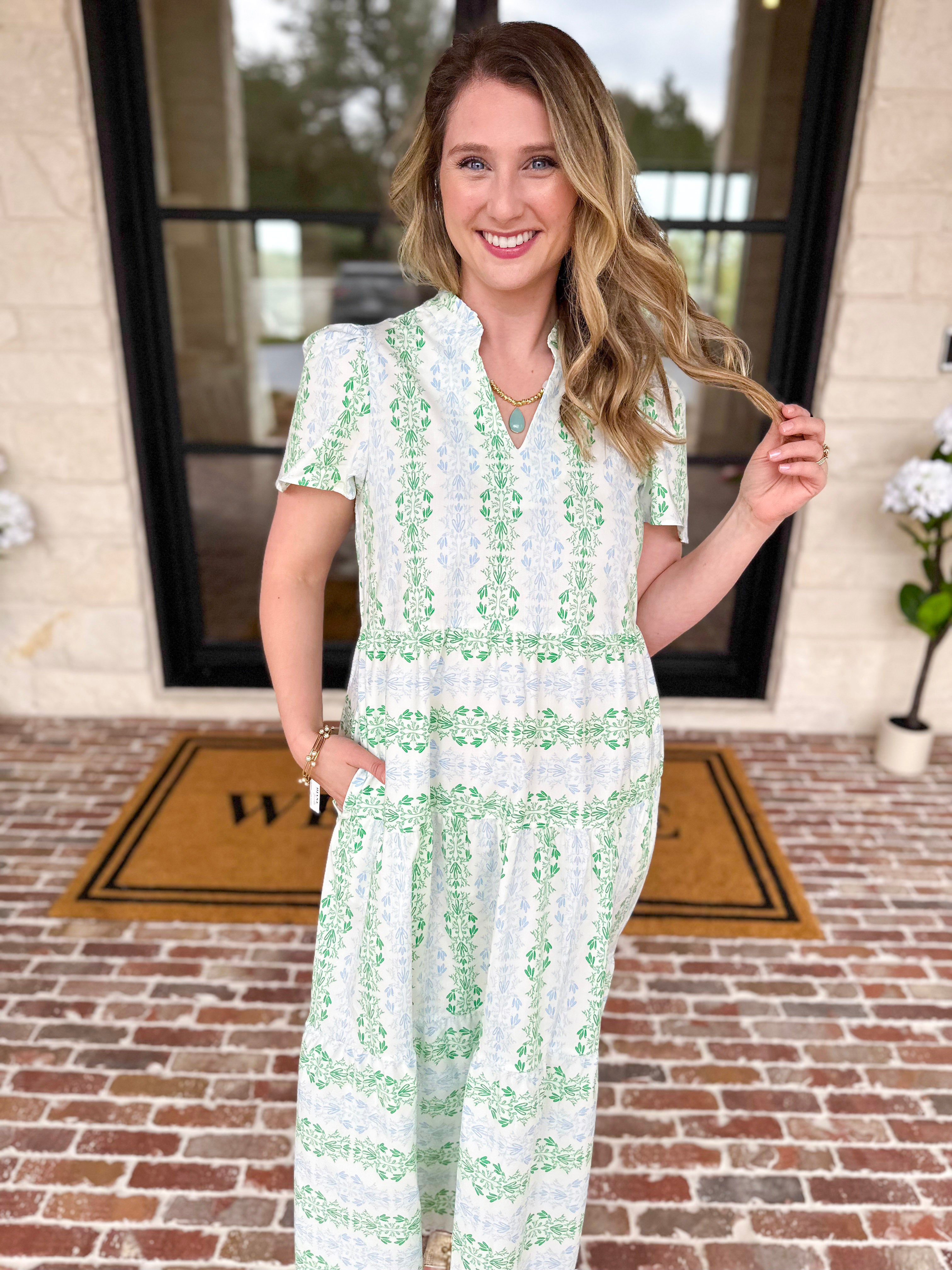 Mary Square - Heirloom Ivy Green Midi Dress-500 Midi-MARY SQUARE-July & June Women's Fashion Boutique Located in San Antonio, Texas