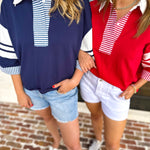 Cool Girl Oversized Polo Top - Navy-210 Casual Blouses-JODIFL-July & June Women's Fashion Boutique Located in San Antonio, Texas