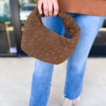 Autumn Woven Genuine Suede Leather Clutch - Chocolate-130 ACCESSORIES-Moda Luxe-July & June Women's Fashion Boutique Located in San Antonio, Texas