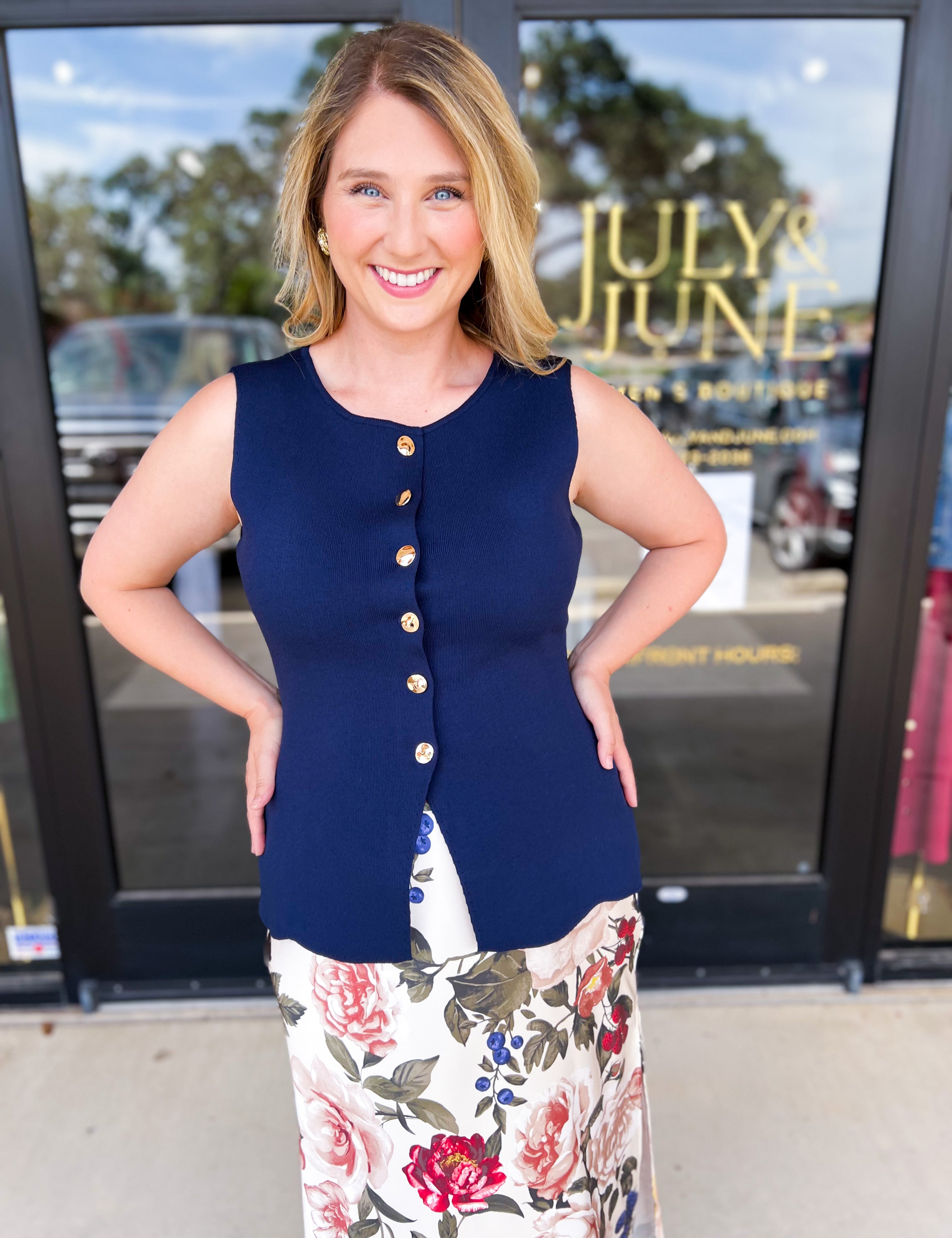 The Sophie Vest - Navy-600 Outerwear-SKIES ARE BLUE-July & June Women's Fashion Boutique Located in San Antonio, Texas