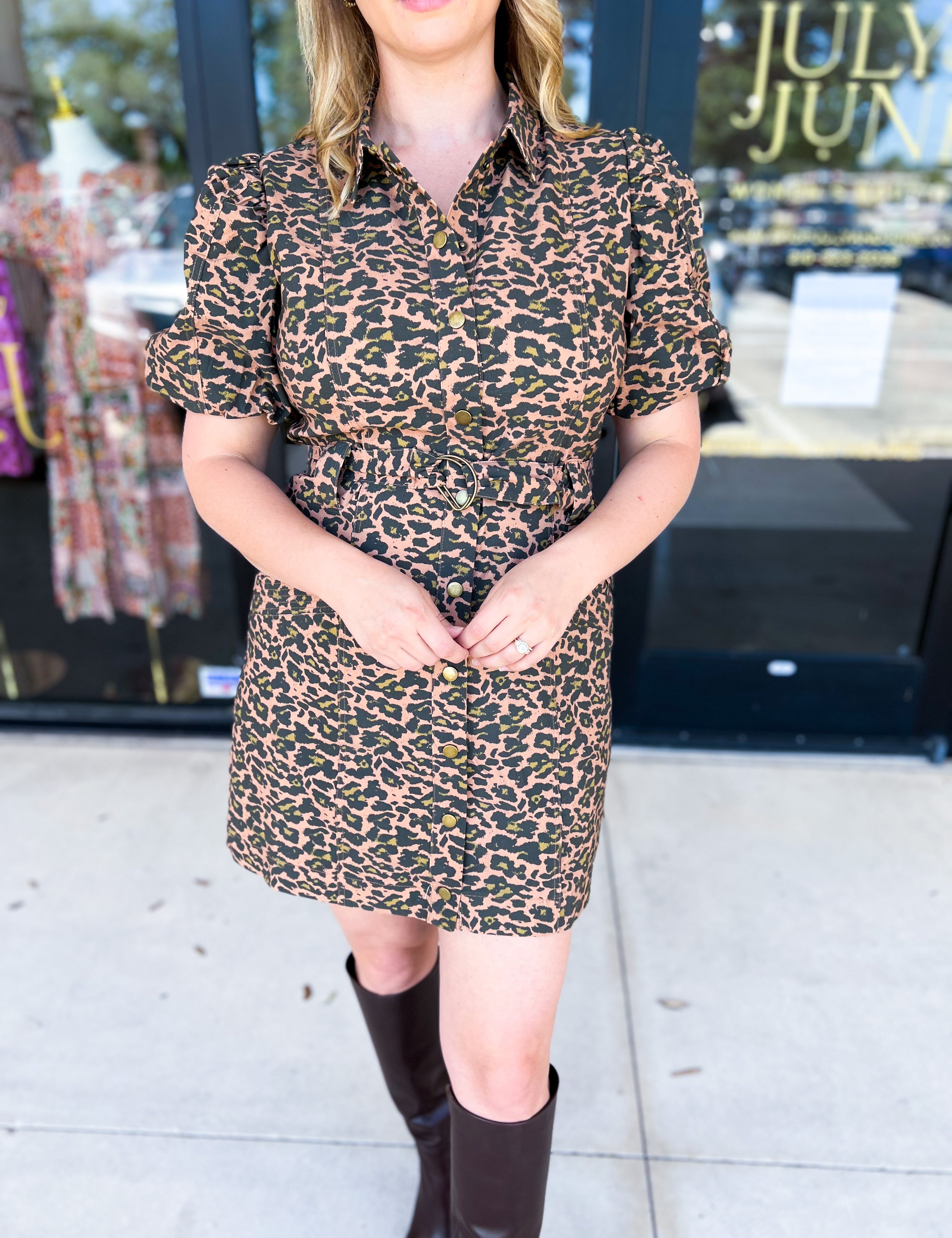 Olive Leopard Mini Dress-510 Mini-FATE-July & June Women's Fashion Boutique Located in San Antonio, Texas