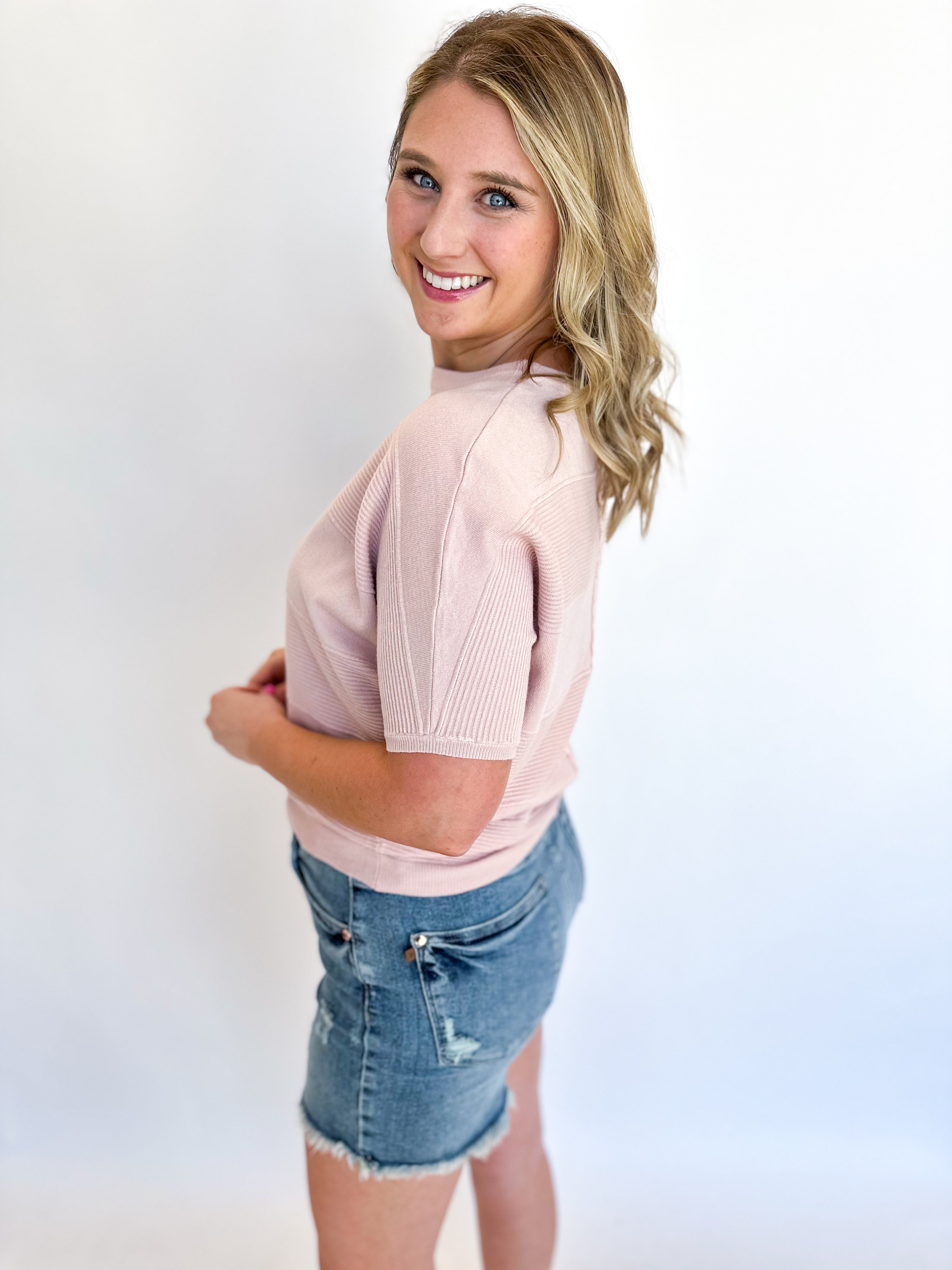 Rose Knit Blouse-230 Sweaters/Cardis-ALLIE ROSE-July & June Women's Fashion Boutique Located in San Antonio, Texas