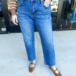 Vervet - Mid Rise Medium Wash Ankle Straight Leg Jean-400 Pants-VEVERT BY FLYING MONKEY-July & June Women's Fashion Boutique Located in San Antonio, Texas