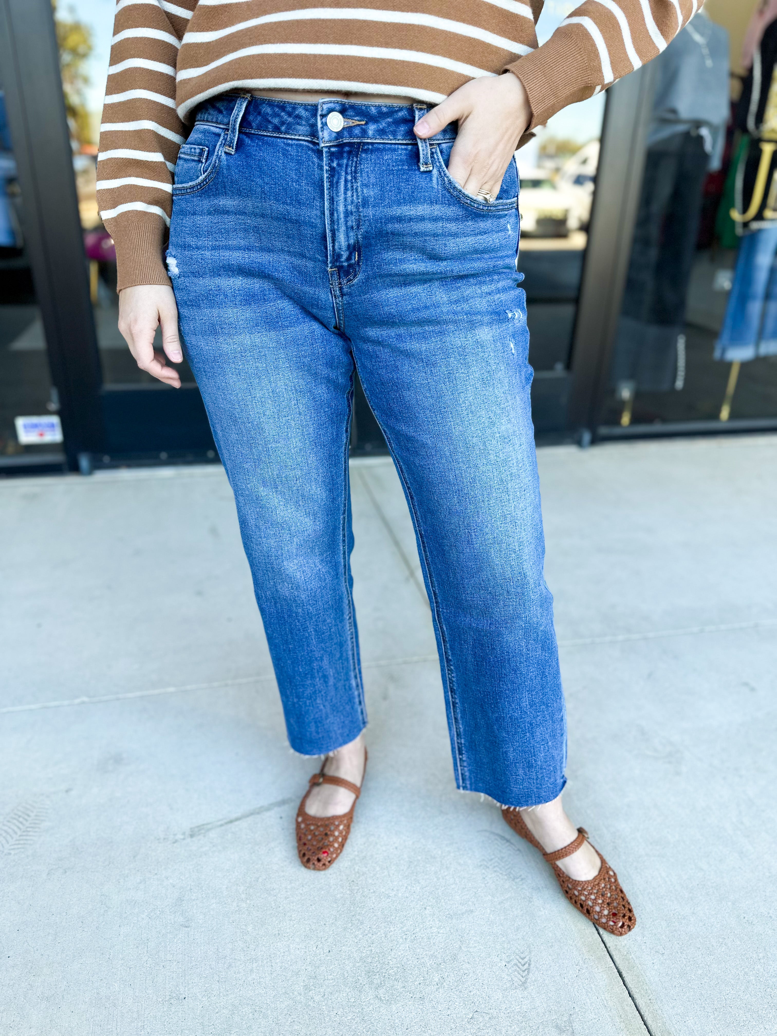 Vervet - Mid Rise Medium Wash Ankle Straight Leg Jean-400 Pants-VEVERT BY FLYING MONKEY-July & June Women's Fashion Boutique Located in San Antonio, Texas