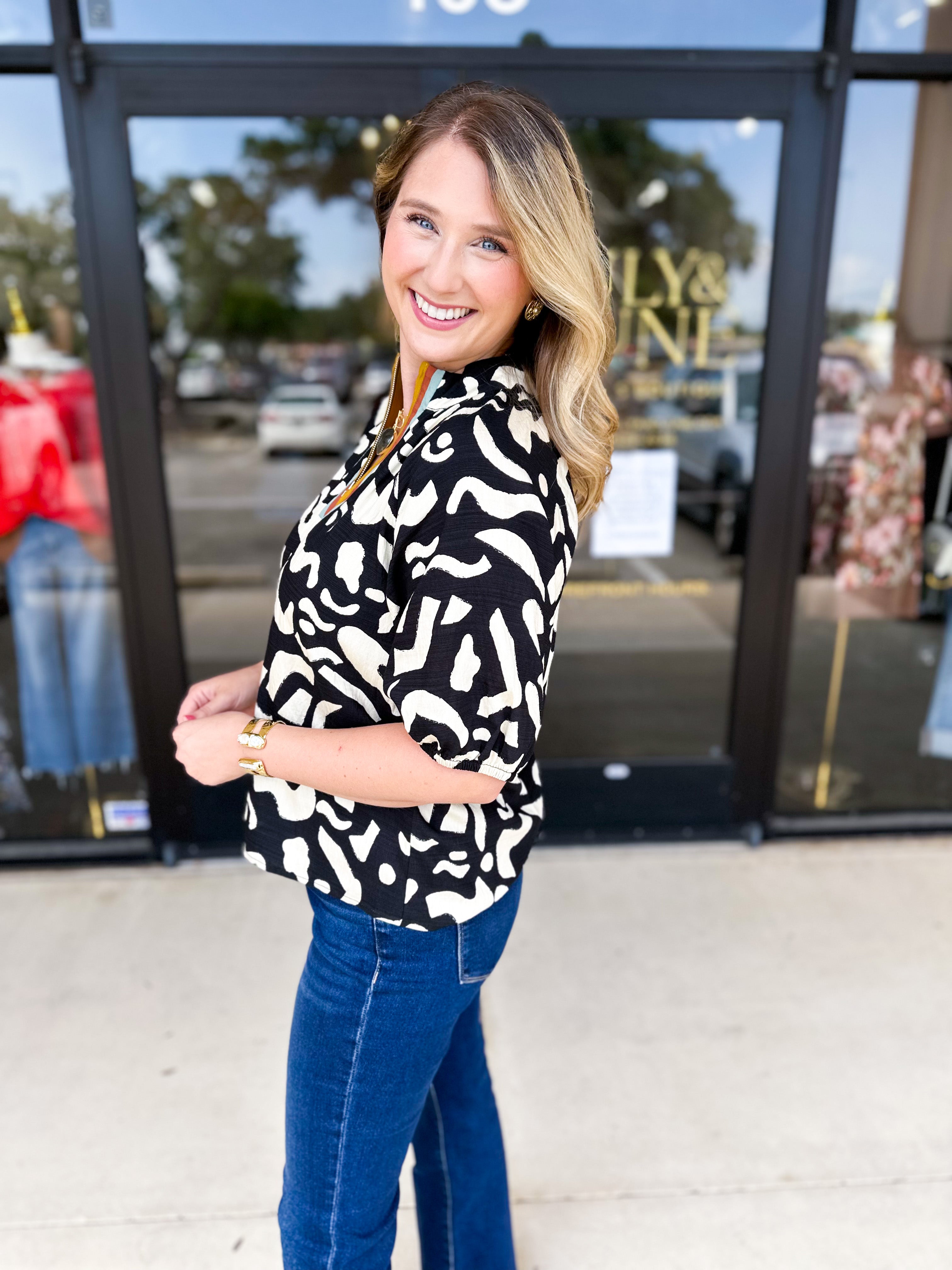 THML - Earth Tones Abstract Blouse-200 Fashion Blouses-THML-July & June Women's Fashion Boutique Located in San Antonio, Texas