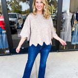 Scalloped Sweater Top - Taupe-230 Sweaters/Cardis-ENTRO-July & June Women's Fashion Boutique Located in San Antonio, Texas
