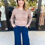 Long Sleeve Sweater Top - Mocha-230 Sweaters/Cardis-ENTRO-July & June Women's Fashion Boutique Located in San Antonio, Texas