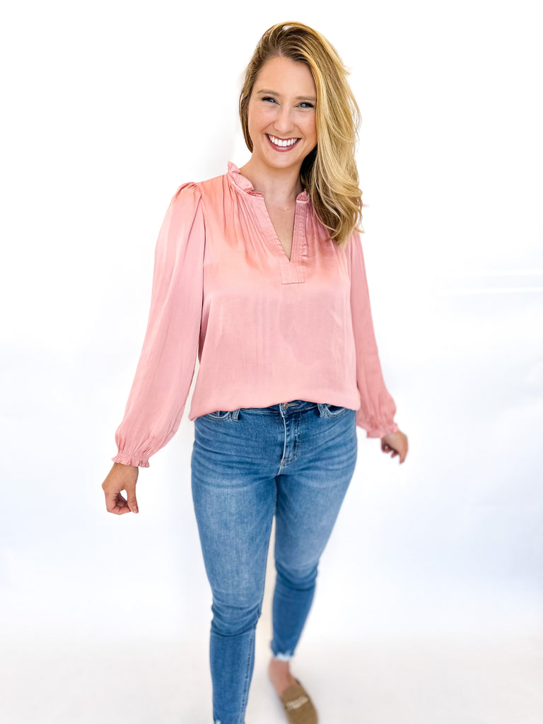 Satin Dreams Long Sleeve Blouse-200 Fashion Blouses-CURRENT AIR CLOTHING-July & June Women's Fashion Boutique Located in San Antonio, Texas