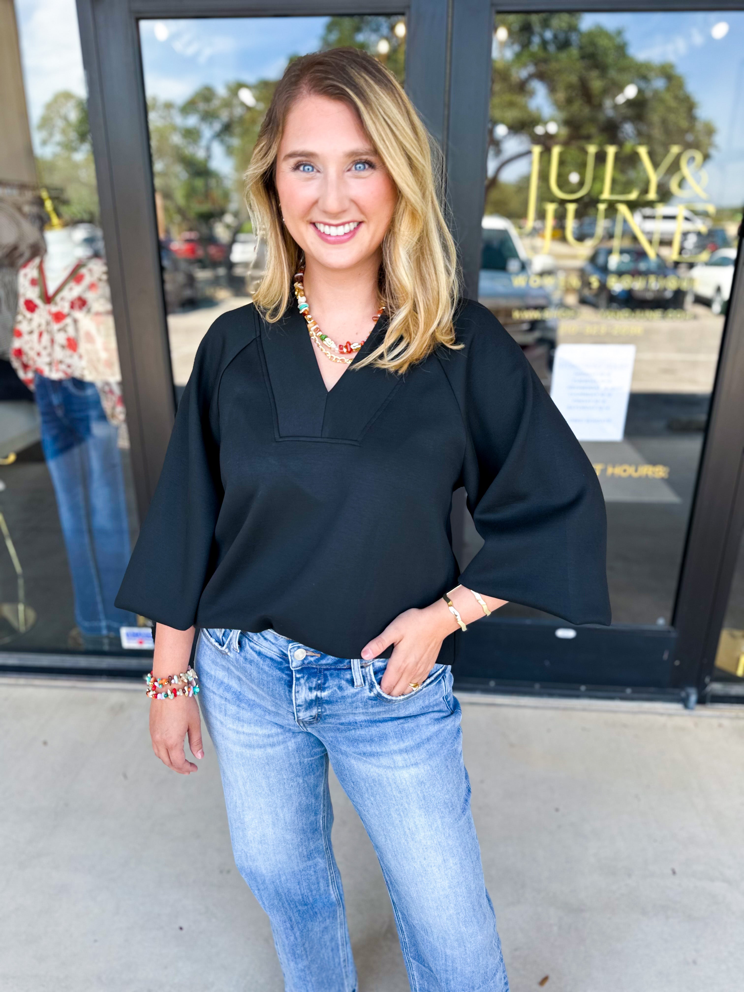 Everyday Comfy Long Sleeve - Black-210 Casual Blouses-JODIFL-July & June Women's Fashion Boutique Located in San Antonio, Texas