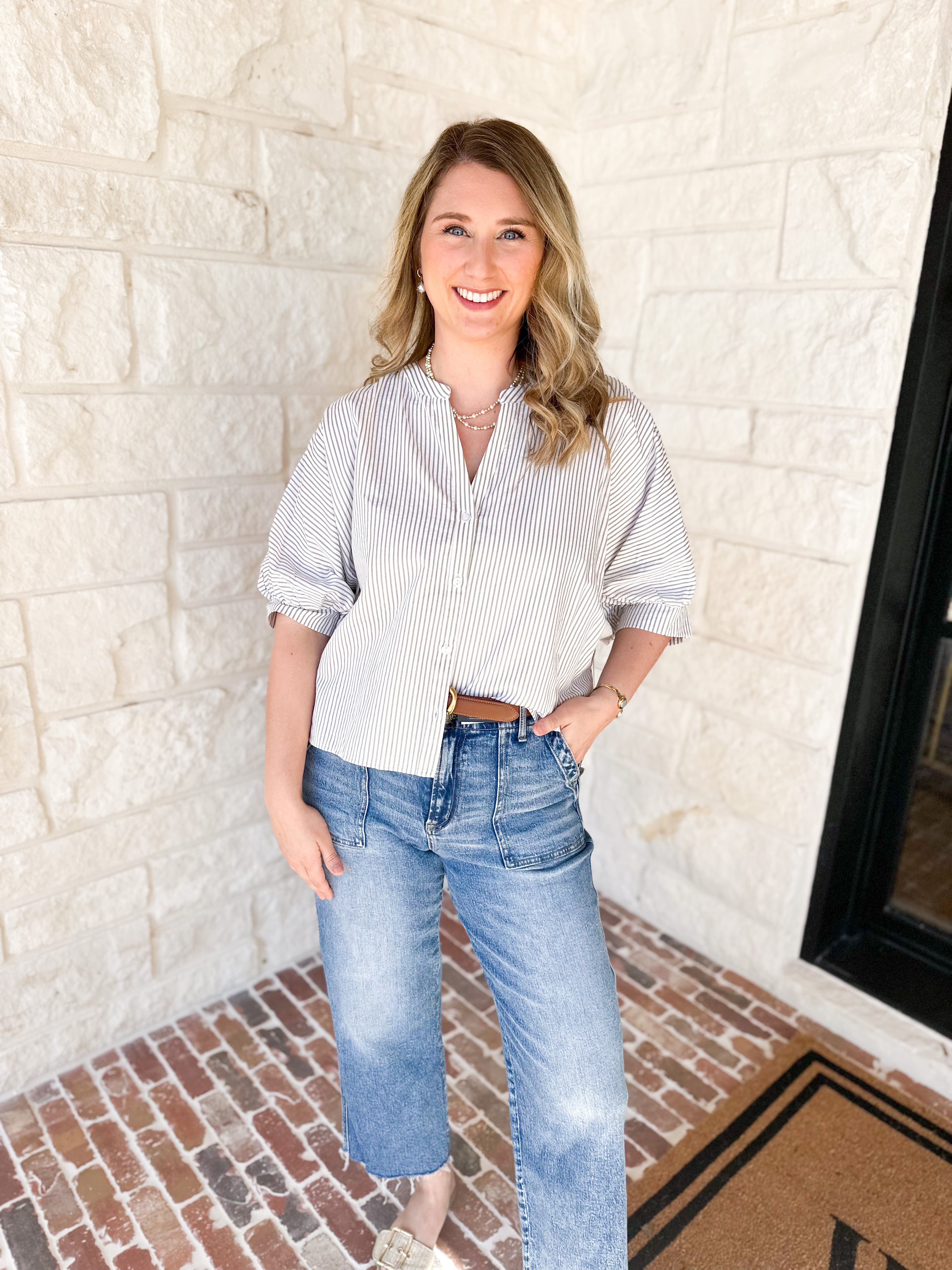 Stripe Dolman Blouse - Sage-200 Fashion Blouses-ALLIE ROSE-July & June Women's Fashion Boutique Located in San Antonio, Texas