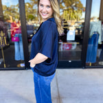Pink Friday Doorbuster - Classic Satin Blouse - Navy - IN STORE-PINK FRIDAY DOORBUSTERS-GLAM-July & June Women's Fashion Boutique Located in San Antonio, Texas