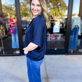 Pink Friday Doorbuster - Classic Satin Blouse - Navy - IN STORE-PINK FRIDAY DOORBUSTERS-GLAM-July & June Women's Fashion Boutique Located in San Antonio, Texas