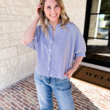 Stripe Dolman Blouse - Navy-200 Fashion Blouses-ALLIE ROSE-July & June Women's Fashion Boutique Located in San Antonio, Texas