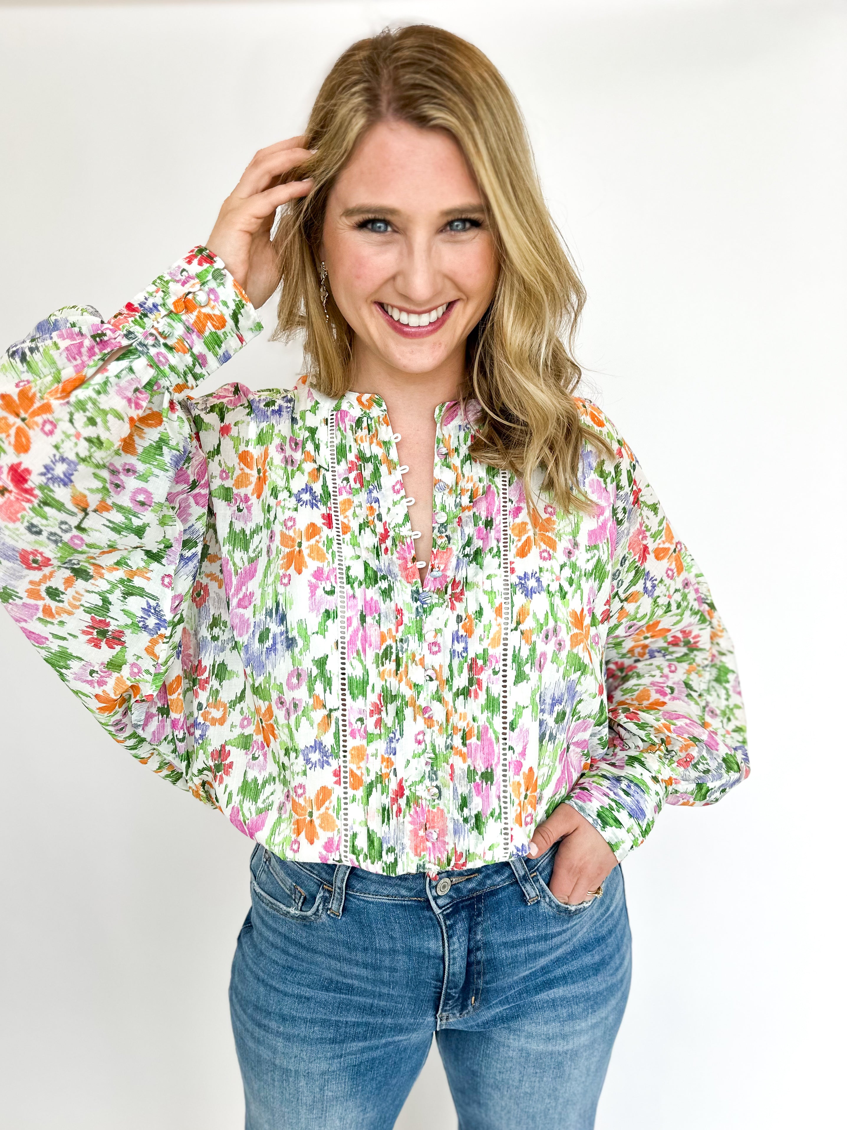 Multi Floral Blouse-200 Fashion Blouses-FATE-July & June Women's Fashion Boutique Located in San Antonio, Texas
