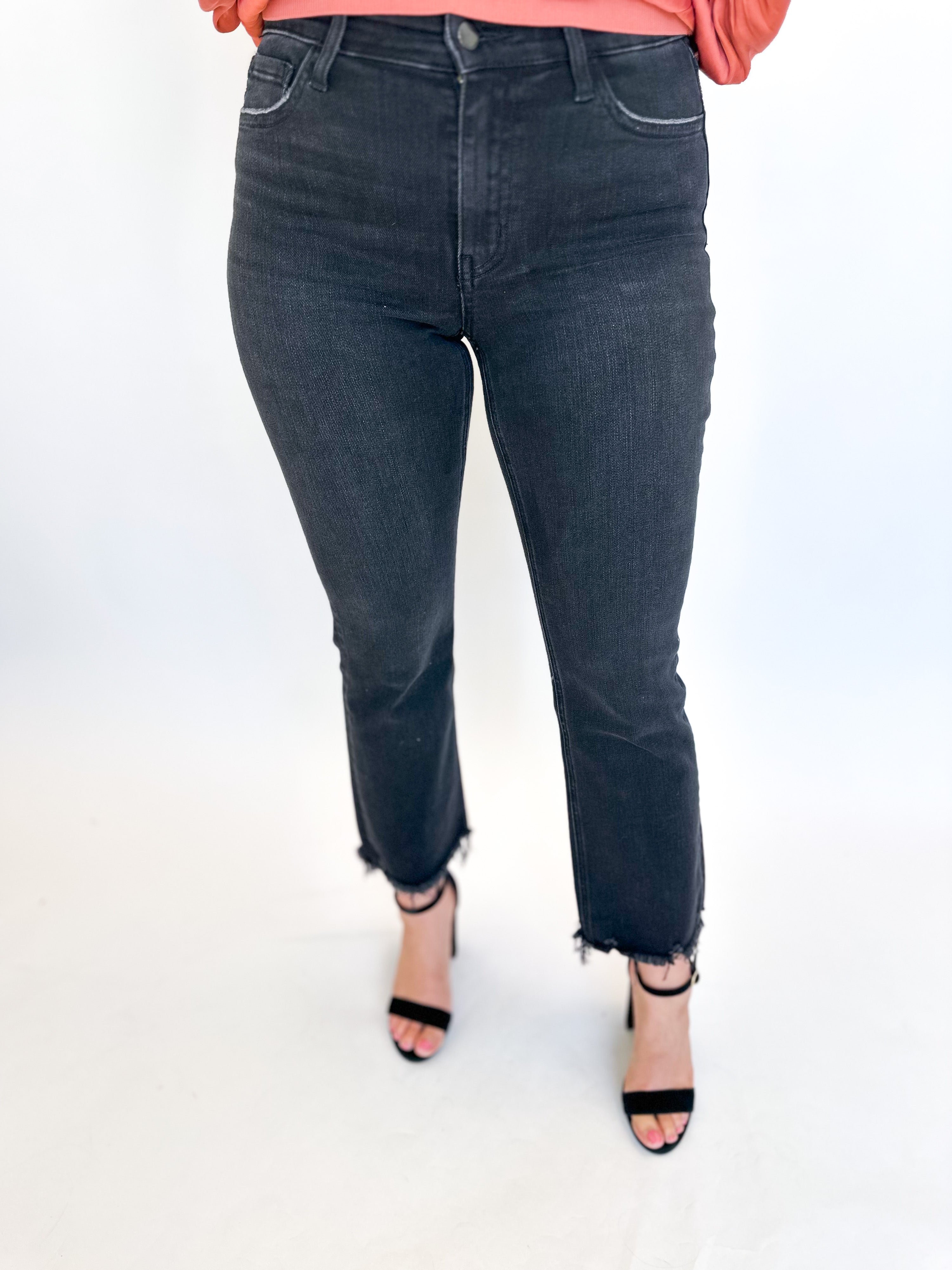 Vervet Mid Rise Vintage Black Wash Crop Flare-400 Pants-VEVERT BY FLYING MONKEY-July & June Women's Fashion Boutique Located in San Antonio, Texas