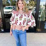 Pink & Burgundy Floral Blouse-200 Fashion Blouses-ENTRO-July & June Women's Fashion Boutique Located in San Antonio, Texas