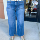 Vervet - Medium Wash High Rise Cropped Wide Leg Jeans-400 Pants-VEVERT BY FLYING MONKEY-July & June Women's Fashion Boutique Located in San Antonio, Texas