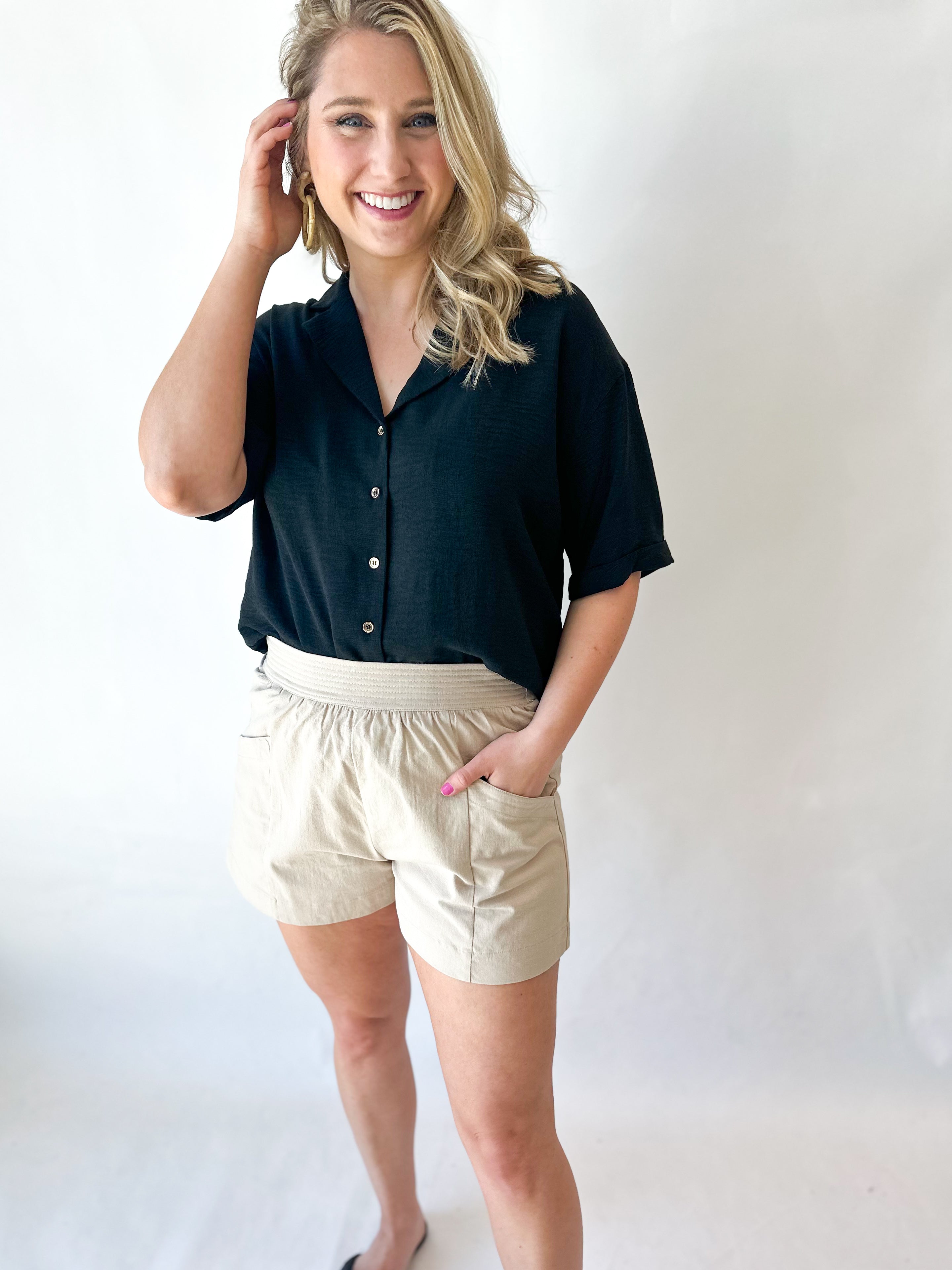 The Everyday Short - Tan-410 Shorts/Skirts-ENTRO-July & June Women's Fashion Boutique Located in San Antonio, Texas